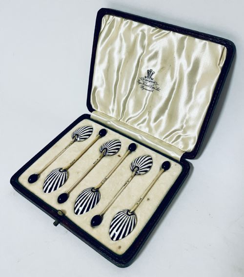 Art Deco Silver Gilt & Enamel Coffee Spoons