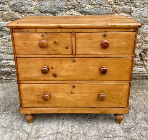 Small Antique Stripped Pine Chest of Drawers