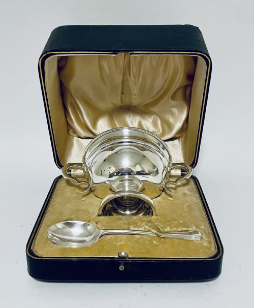 Antique Boxed Silver Christening Set