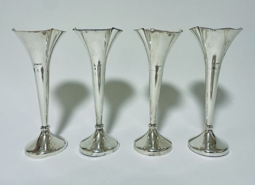 fig 1. Set of 4 Antique Sterling Silver Trumpet Vases