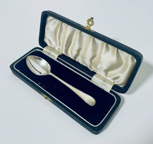 fig 1. Antique Silver Christening Spoon in Box