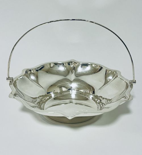 Large Antique Silver Swing Handled Bowl