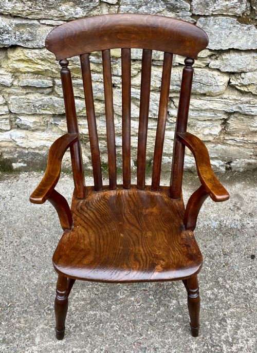 fig 1. Antique Elm Lathe Back Farmhouse Chair