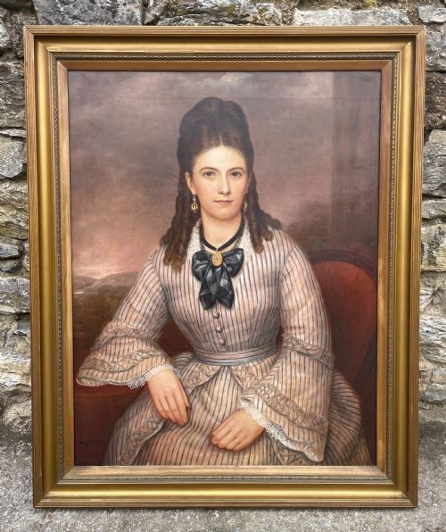 Victorian Oil on Canvas Portrait of Emma Witham by W.fletcher
