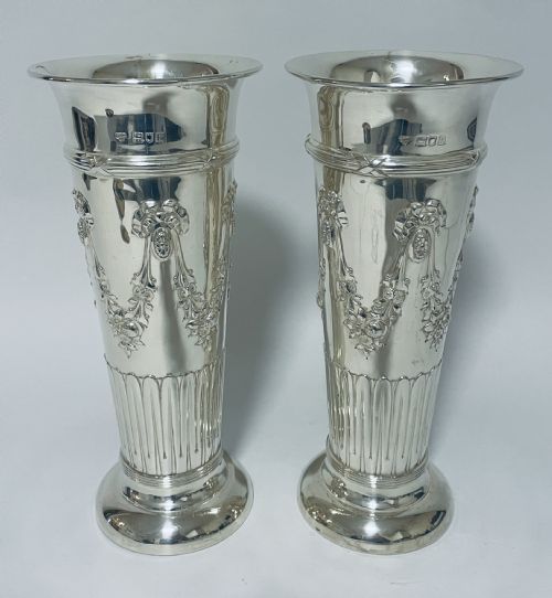 Pair of Large Sterling Silver Vases