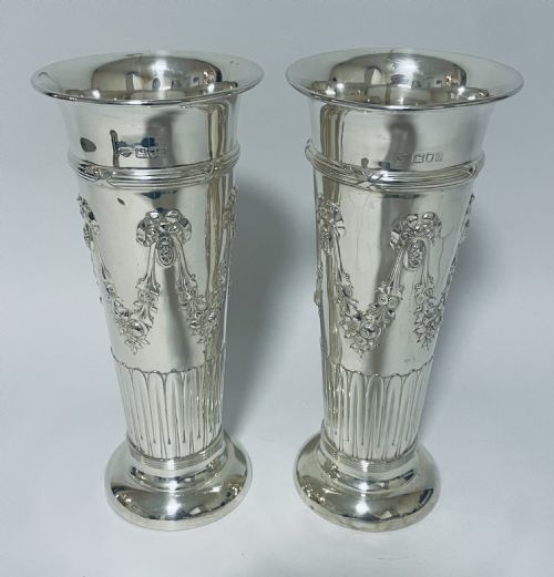 fig 1. Pair of Large Sterling Silver Vases