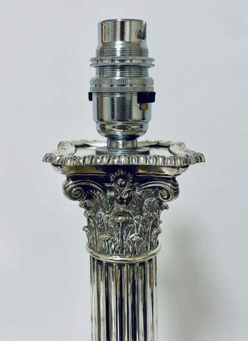 fig 2. Antique Silver Plated Corinthian Column Table Lamp