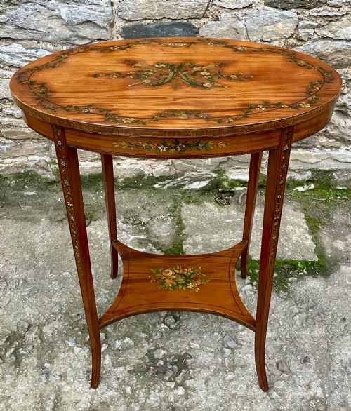 Edwardian Sheraton Revival Hand Painted Satinwood Table