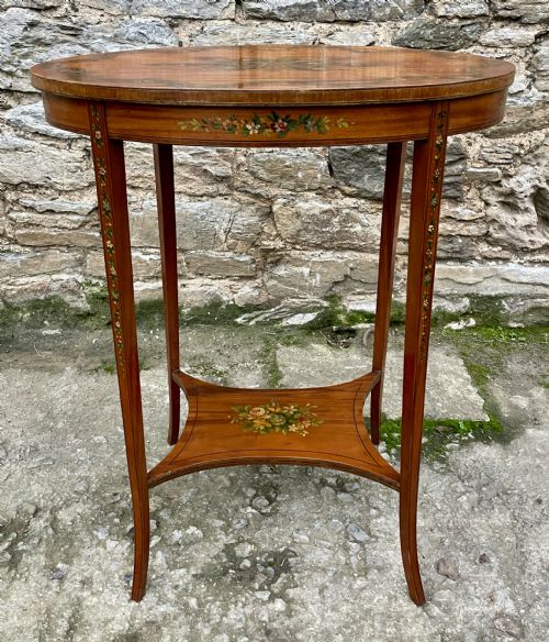 fig 1. Edwardian Sheraton Revival Hand Painted Satinwood Table