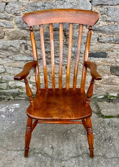 Antique Elm Lathe Back Farmhouse Chair