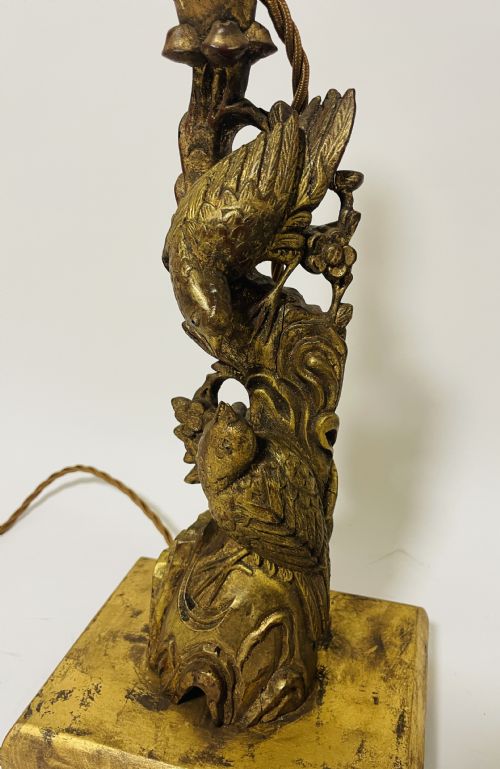 fig 1. Antique Chinese Carved Giltwood Table Lamp