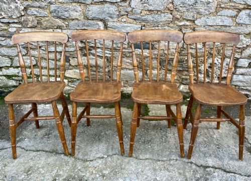 Set of Four Antique Elm Kitchen Chairs