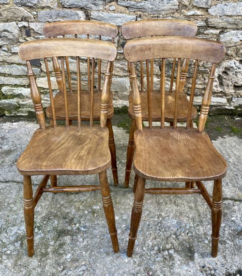 fig 1. Set of Four Antique Elm Kitchen Chairs