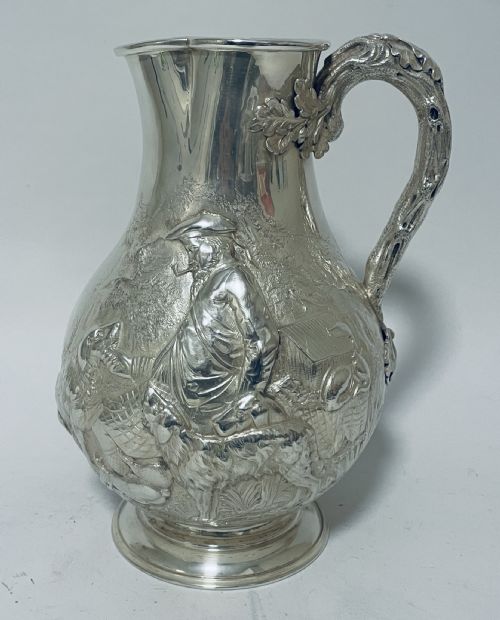 fig 1. Large Victorian Silver Water Jug embossed with Scottish Hunting Scenes