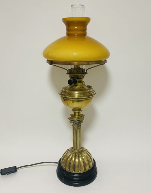 Victorian Brass Oil Lamp Converted to Electric
