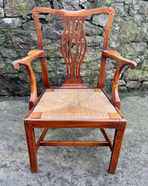 Georgian Elm Rush Seat Carver Chair