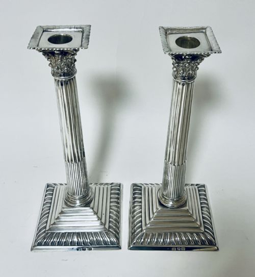 fig 1. Pair of Georgian Silver Corinthian Column Candlesticks