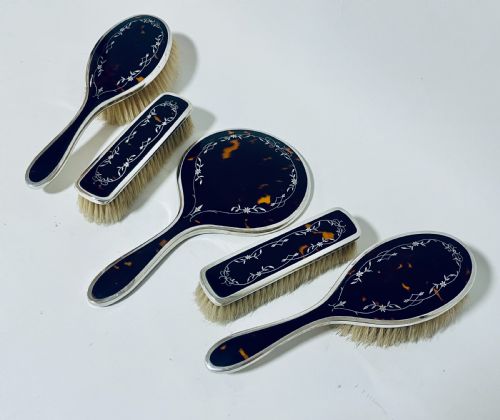 fig 1. 5-Piece Art Deco Tortoiseshell and Silver Vanity Set