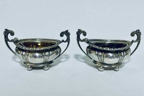 fig 1. Pair of Antique Silver Salts and Spoons