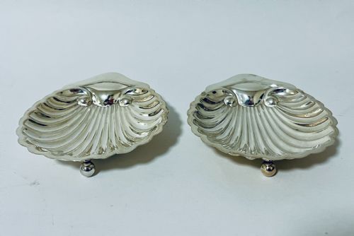 Pair of Antique Silver Shell Shaped Butter Dishes