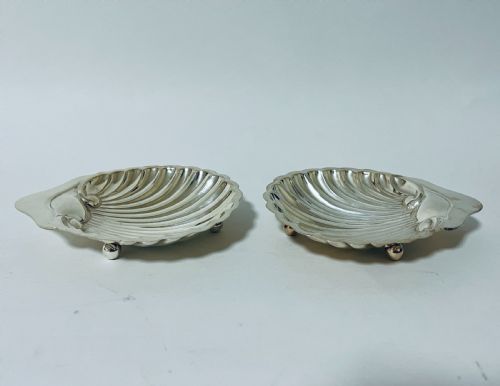 fig 1. Pair of Antique Silver Shell Shaped Butter Dishes