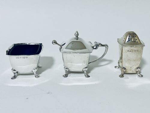 Antique Silver 3 Piece Cruet Set