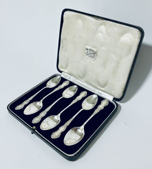 fig 1. Set of Six Antique Silver Teaspoons