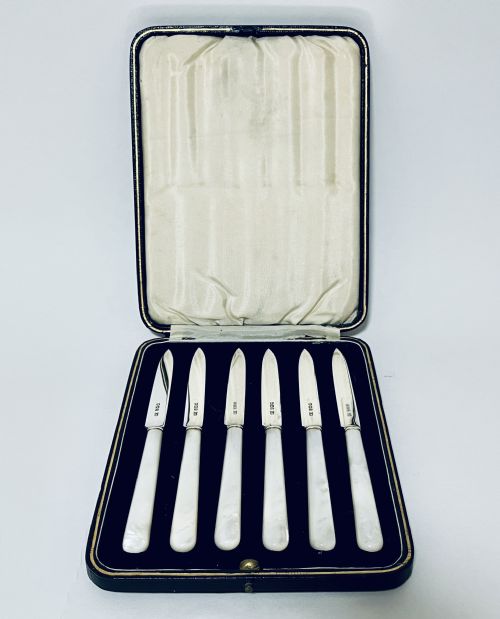 Set of 6 Silver and Mother of Pearl Knives