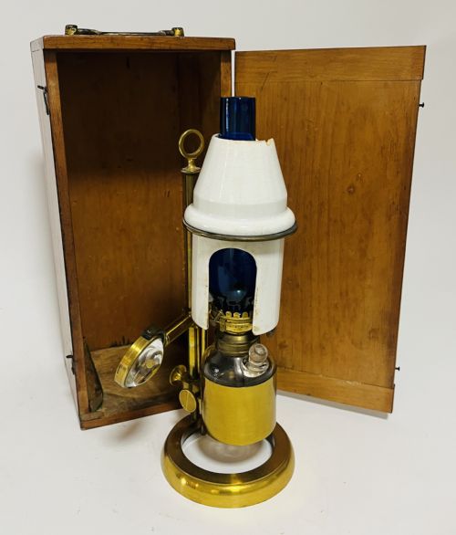 Antique Scientific Microscope Oil Lamp
