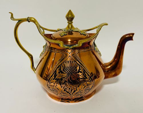 fig 1. Art Nouveau Copper and Brass Tea Set