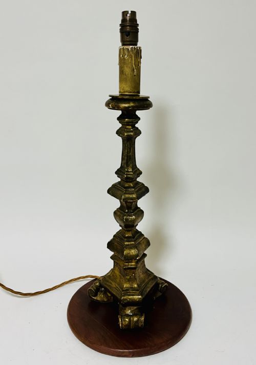 ANTIQUE GILTWOOD PRICKET CANDLESTICK TABLE LAMP