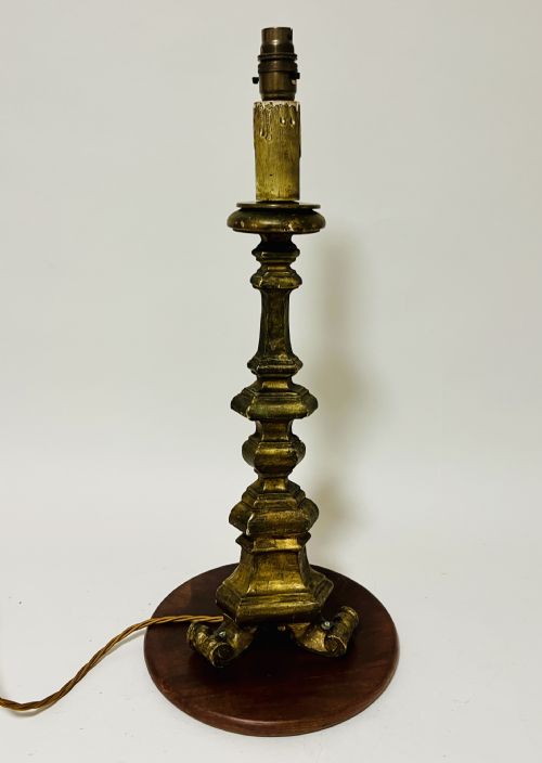 fig 1. Antique Giltwood Pricket Candlestick Table Lamp