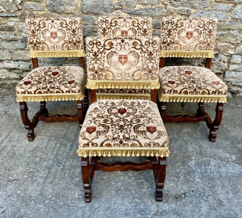 Set of 4 Antique French Oak Upholstered Chairs