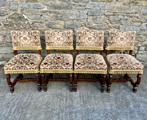 fig 1. Set of 4 Antique French Oak Upholstered Chairs