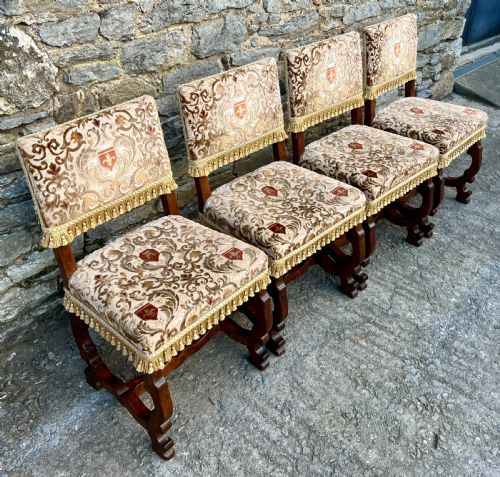 fig 2. Set of 4 Antique French Oak Upholstered Chairs
