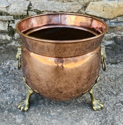 fig 1. Victorian Copper Cauldron with Brass Lions Paw Feet