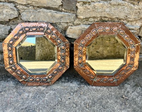 Pair of Arts and Crafts Octagonal Copper Mirrors