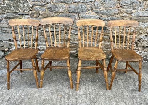 Set of 4 Antique Elm Kitchen Chairs