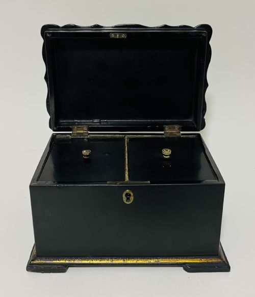 Antique Black Lacquered Tea Caddy