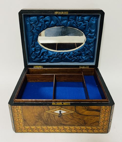 fig 1. Victorian Walnut Tunbridge Inlaid Jewellery Box
