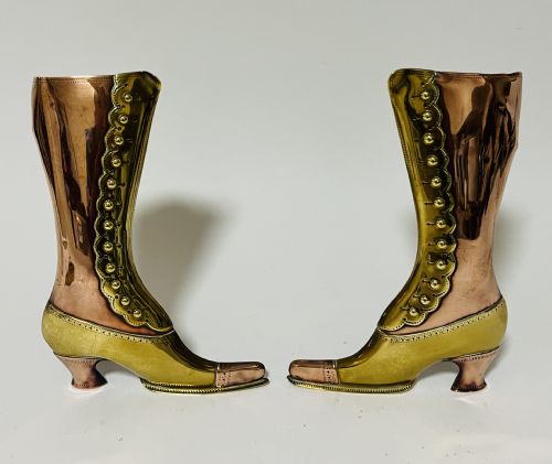 Pair of Victorian Copper and Brass Boot Spill Vases