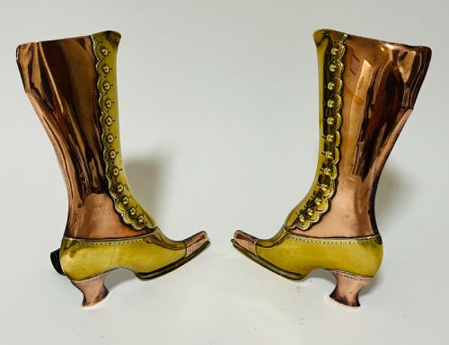 fig 1. Pair of Victorian Copper and Brass Boot Spill Vases