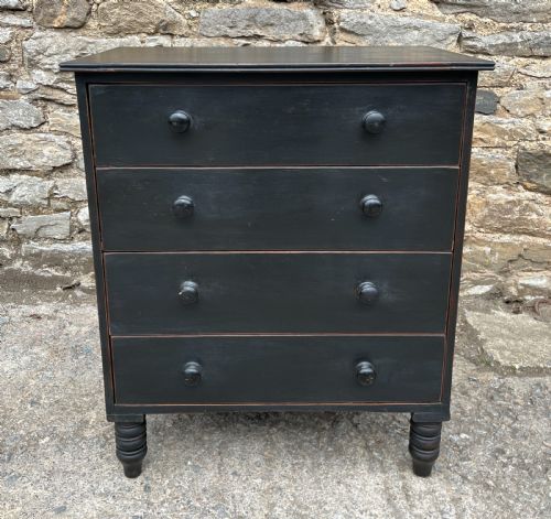 Small Antique Ebonised Pine Chest of Drawers