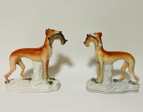 Pair of Victorian Staffordshire Greyhounds