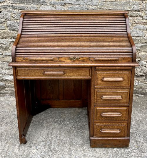 fig 1. Edwardian Oak Roll Top Tambour Desk