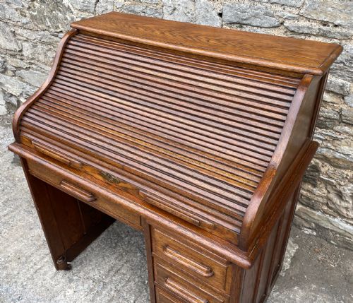 fig 2. Edwardian Oak Roll Top Tambour Desk