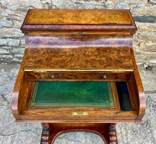 fig 1. Victorian Burr Walnut Piano Top Davenport