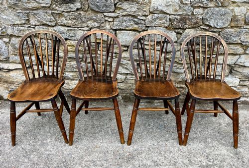 Set of 4 Antique Elm Kitchen Chairs