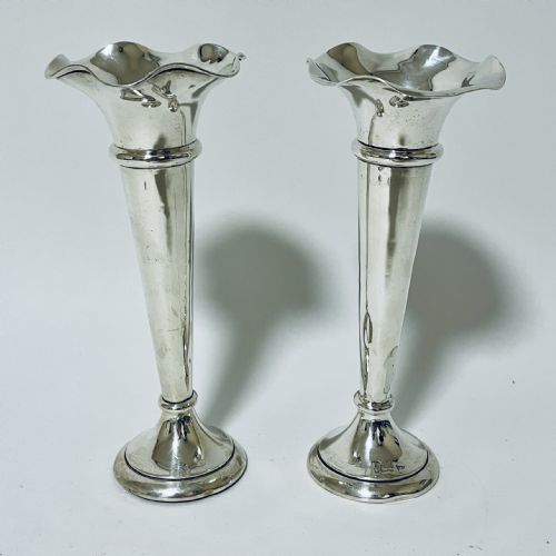 fig 1. Pair of Antique Silver Trumpet Vases