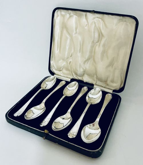 fig 1. Set of 6 Antique Silver Golf Spoons